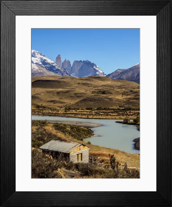 Framed Print : View over Paine River towards Towers of Paine, Torres del Paine National Park, Patagonia Framed Print : View over Paine River towards Towers of Paine, Torres del Paine National Park, Patagonia