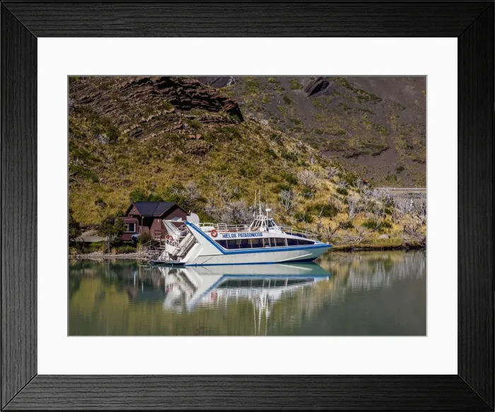 Framed Print : Ferry boat on Lake Pehoe, Pudeto, Torres del Paine National Park, Patagonia, Chile Framed Print : Ferry boat on Lake Pehoe, Pudeto, Torres del Paine National Park, Patagonia, Chile