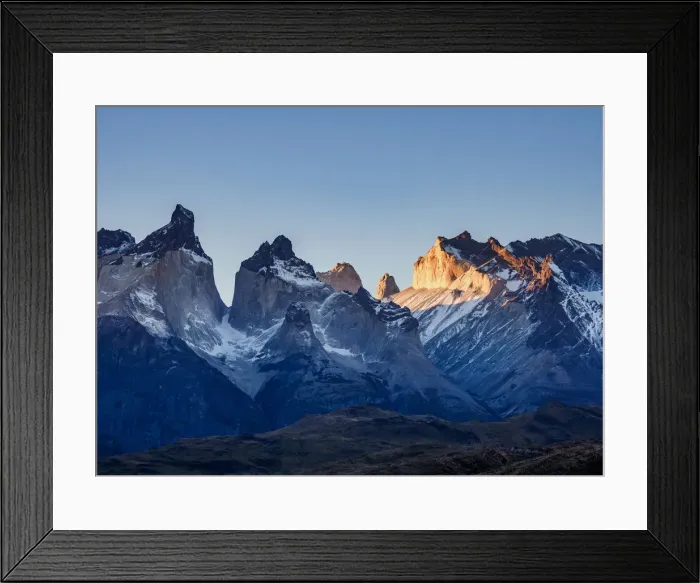 Framed Print : Cuernos del Paine and Mount Almirante Nieto at sunset, Torres del Paine National Park Framed Print : Cuernos del Paine and Mount Almirante Nieto at sunset, Torres del Paine National Park