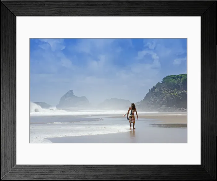 Framed Print : South America, Brazil, Pernambuco, Fernando de Noronha Island, surfer on Father s