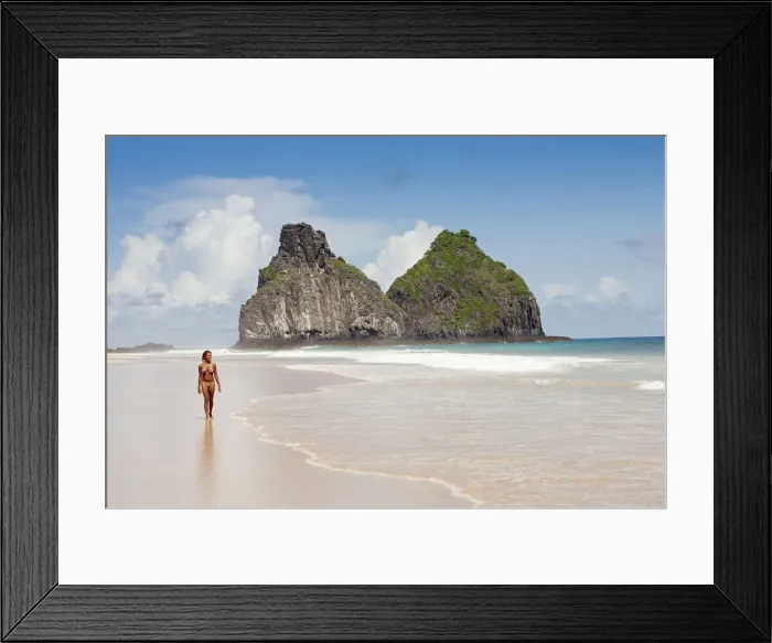 Framed Print : South America, Brazil, Pernambuco, Fernando de Noronha Island, a girl walking along Framed Print : South America, Brazil, Pernambuco, Fernando de Noronha Island, a girl walking along