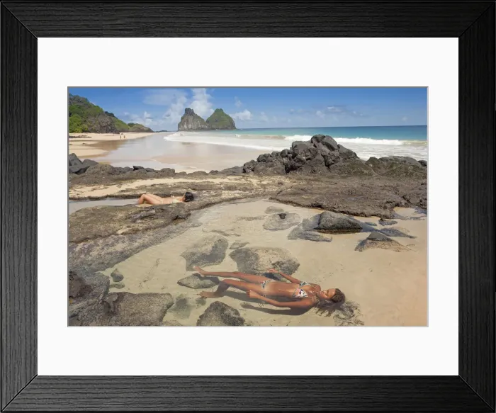 Framed Print : South America, Brazil, Pernambuco, Fernando de Noronha Island, women bathing in rock Framed Print : South America, Brazil, Pernambuco, Fernando de Noronha Island, women bathing in rock