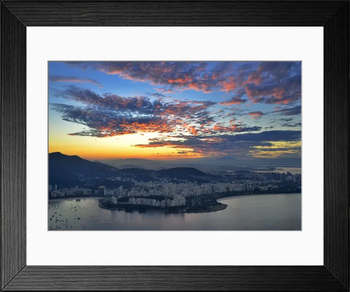 Framed Print : View at dusk from Sugar Loaf Mountain to Flamengo with Botafogo Bay, Rio de Janeiro Framed Print : View at dusk from Sugar Loaf Mountain to Flamengo with Botafogo Bay, Rio de Janeiro