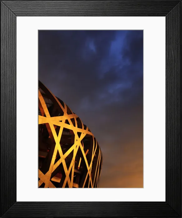 Framed Print : China, Beijing, Olympic park and famous birds nest stadium made of steel illuminated Framed Print : China, Beijing, Olympic park and famous birds nest stadium made of steel illuminated