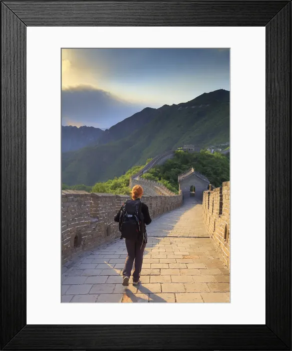 Framed Print : China, Hebei province, woman along walking on the Great wall of Mutianyu at sunset; MR Framed Print : China, Hebei province, woman along walking on the Great wall of Mutianyu at sunset; MR