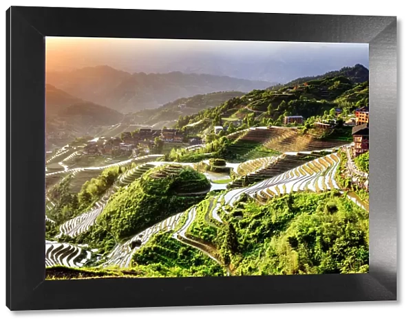 China, Guangxi Province, Longsheng, Long Ji rice terrace filled with water in the