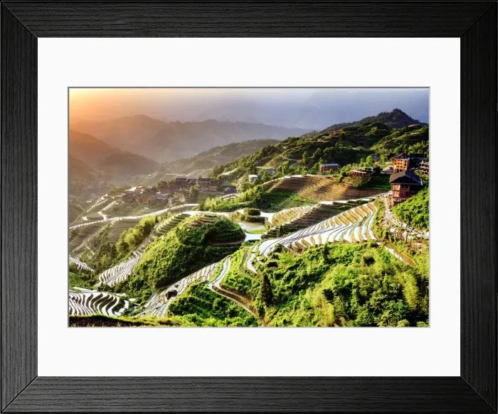 Framed Print : China, Guangxi Province, Longsheng, Long Ji rice terrace filled with water in Framed Print : China, Guangxi Province, Longsheng, Long Ji rice terrace filled with water in