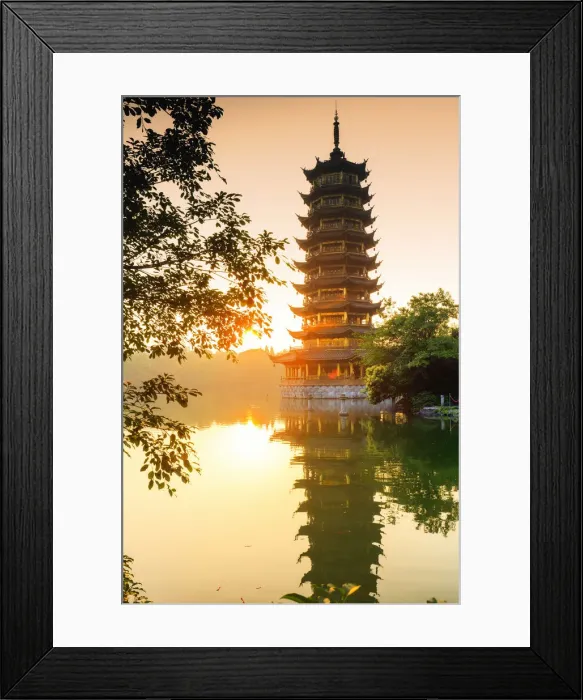 Framed Print : China, Guangxi province, Guilin, Banyan Lake Pagodas