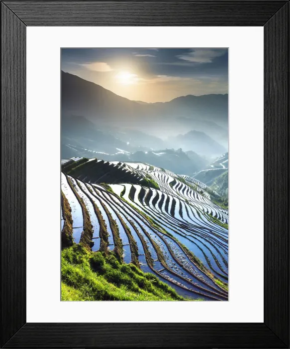 Framed Print : China, Guangxi Province, Longsheng, Long Ji rice terrace filled with water in Framed Print : China, Guangxi Province, Longsheng, Long Ji rice terrace filled with water in
