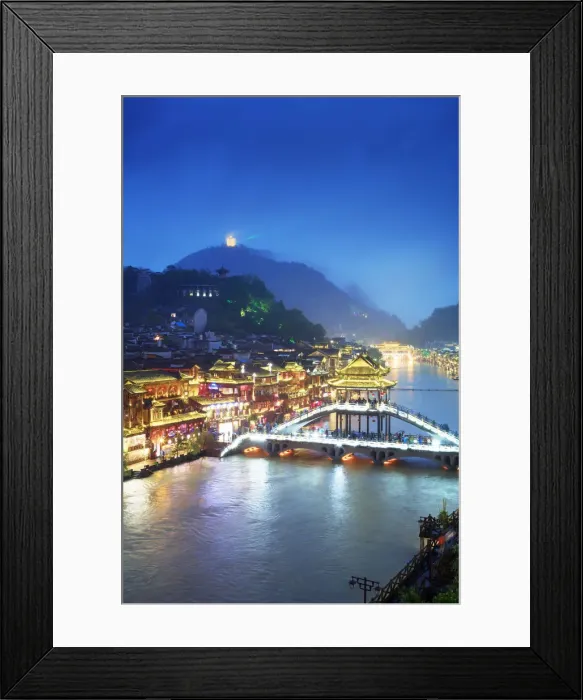 Framed Print : China, Hunan province, Fenghuang, riverside houses