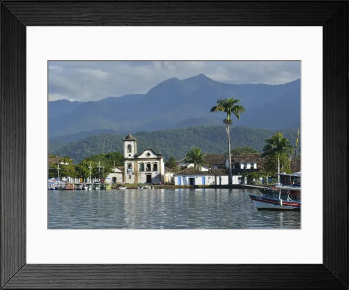 Framed Print : Church and mountains seen from the harbor, Paraty, Rio de Janeiro Province, Brazil Framed Print : Church and mountains seen from the harbor, Paraty, Rio de Janeiro Province, Brazil