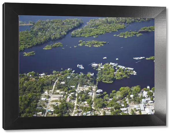 Aerial view of housing along Rio Negro, Manaus, Amazonas, Brazil