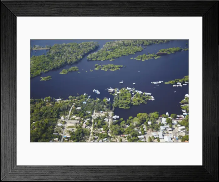 Framed Print : Aerial view of housing along Rio Negro, Manaus, Amazonas, Brazil