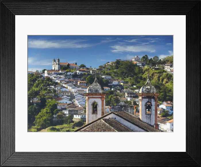 Framed Print : View of Our Lady of Carmo and Santa Efigenia dos Pretos churches, Ouro Preto (UNESCO