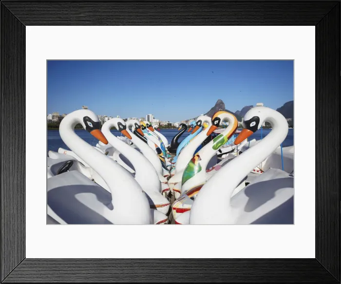 Framed Print : Pedaloes on Lagoa Rodrigo de Freitas with Ipanema in background, Rio de Janeiro, Brazil