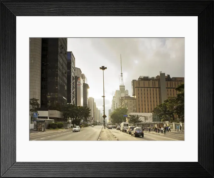 Framed Print : South America, Brazil, Sao Paulo, traffic and pedestrians on Avenida Paulista