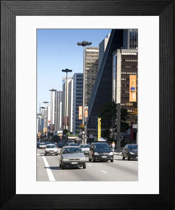 Framed Print : South America, Brazil, Sao Paulo, traffic and pedestrians on Avenida Paulista with Framed Print : South America, Brazil, Sao Paulo, traffic and pedestrians on Avenida Paulista with
