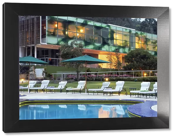 South America, Brazil, Sao Paulo, a view of the outdoor pool and spa building at the