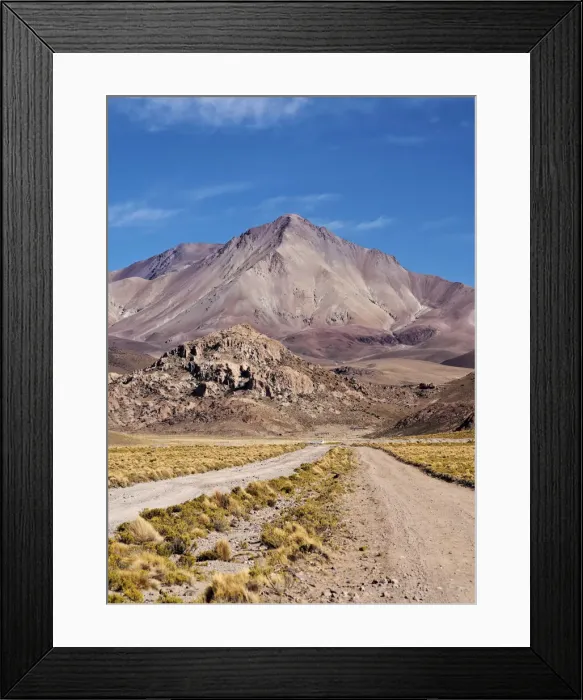 Framed Print : Bolivia, Potosi Department, Sur Lipez Province, Dirt Road and Cerro Lipez Framed Print : Bolivia, Potosi Department, Sur Lipez Province, Dirt Road and Cerro Lipez
