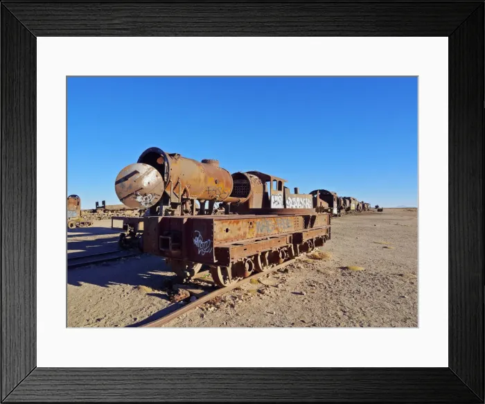 Framed Print : Bolivia, Potosi Department, Antonio Quijarro Province, Uyuni, View of the train cemetery Framed Print : Bolivia, Potosi Department, Antonio Quijarro Province, Uyuni, View of the train cemetery