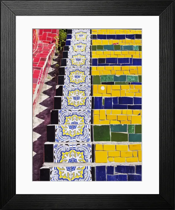 Framed Print : Brazil, City of Rio de Janeiro, Detailed view of the Selaron Steps connecting Lapa Framed Print : Brazil, City of Rio de Janeiro, Detailed view of the Selaron Steps connecting Lapa