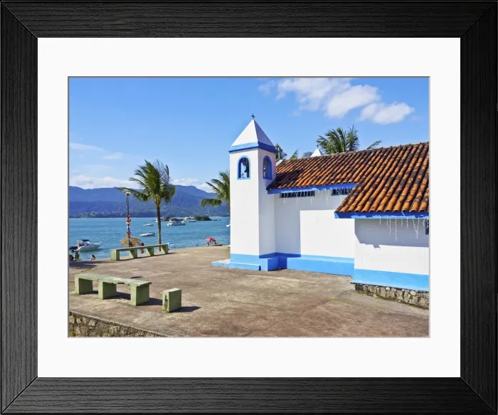 Framed Print : Brazil, State of Sao Paulo, Ilhabela Island, View of the church in Praia Grande Framed Print : Brazil, State of Sao Paulo, Ilhabela Island, View of the church in Praia Grande