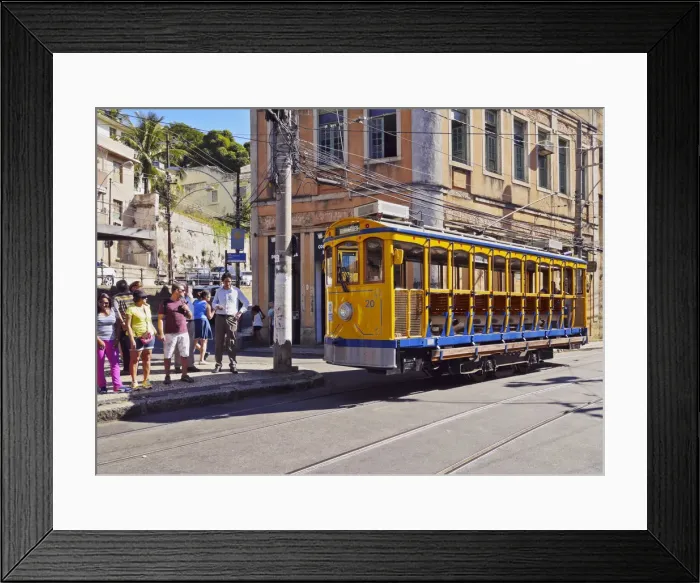 Framed Print : Brazil, City of Rio de Janeiro, The Santa Teresa Tram on Largo dos Guimaraes Framed Print : Brazil, City of Rio de Janeiro, The Santa Teresa Tram on Largo dos Guimaraes