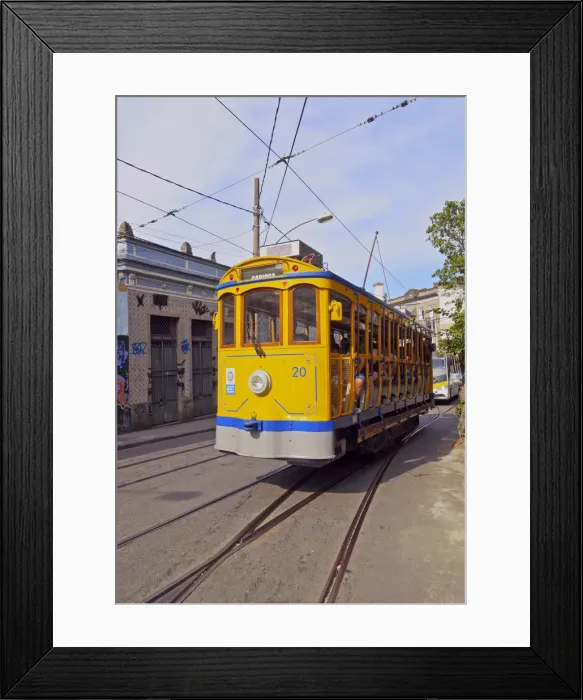 Framed Print : Brazil, City of Rio de Janeiro, The Santa Teresa Tram near Largo do Guimaraes Framed Print : Brazil, City of Rio de Janeiro, The Santa Teresa Tram near Largo do Guimaraes