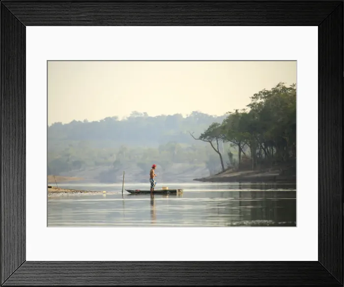 Framed Print : South America, Brazil, Amazon, Amazonas, Rio Urubu, a fisherman on the river Urubu