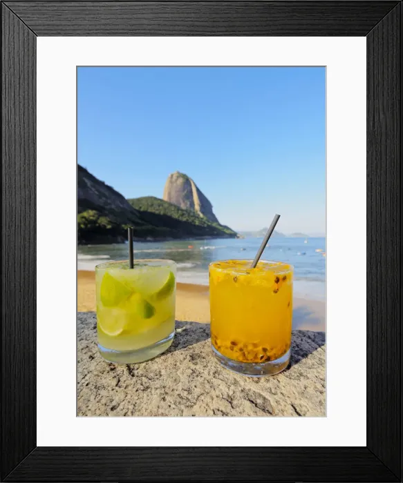 Framed Print : Brazil, City of Rio de Janeiro, Urca, Caipirinha on the Praia Vermelha with the Sugarloaf Framed Print : Brazil, City of Rio de Janeiro, Urca, Caipirinha on the Praia Vermelha with the Sugarloaf