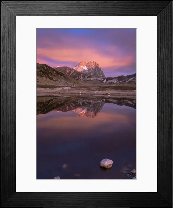 Framed Print : Gran Sasso Mountain at sunrise reflected in the lake, Campo Imperatore, L Aquila Framed Print : Gran Sasso Mountain at sunrise reflected in the lake, Campo Imperatore, L Aquila