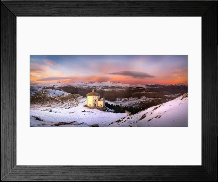 Framed Print : Santa Maria della Pieta Church at sunset, in backround the Gran Sasso National