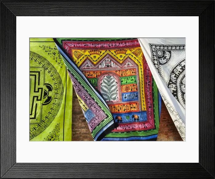 Framed Print : Silk fabrics printed by hand in the streets of Kathmandu, Nepal, Asia Framed Print : Silk fabrics printed by hand in the streets of Kathmandu, Nepal, Asia