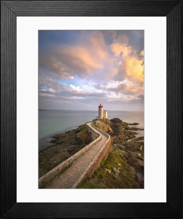 Framed Print : Petit Minou lighthouse at sunset, Plouzane village, Brest district, Finistere Framed Print : Petit Minou lighthouse at sunset, Plouzane village, Brest district, Finistere