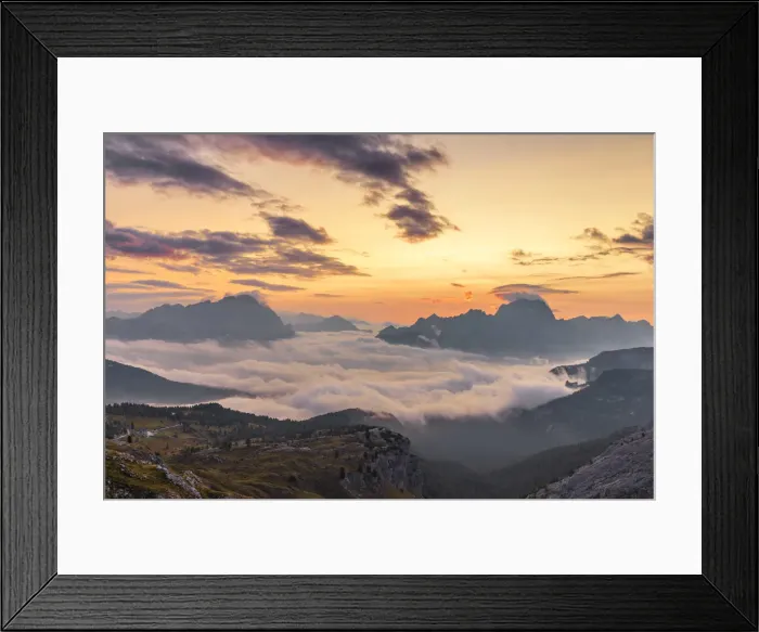 Framed Print : Morning fog covers Cortina d Ampezzo and Boite Valley, Belluno district, Veneto Framed Print : Morning fog covers Cortina d Ampezzo and Boite Valley, Belluno district, Veneto