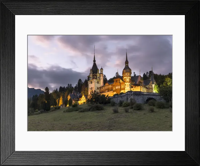 Framed Print : Peles Castle at sunset, Sinaia Village, Prahova, district, Muntenia, Romania Framed Print : Peles Castle at sunset, Sinaia Village, Prahova, district, Muntenia, Romania