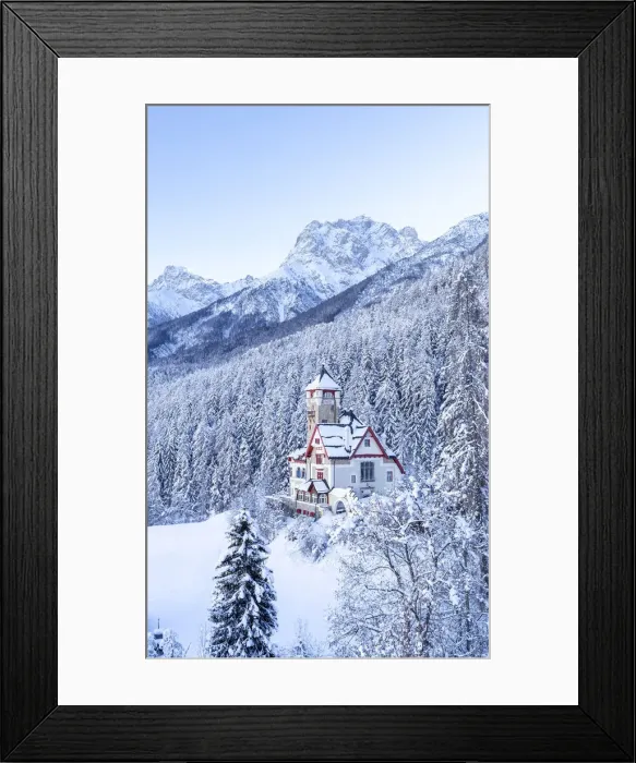 Framed Print : The old Villa Engiadina hotel after snowfall Framed Print : The old Villa Engiadina hotel after snowfall