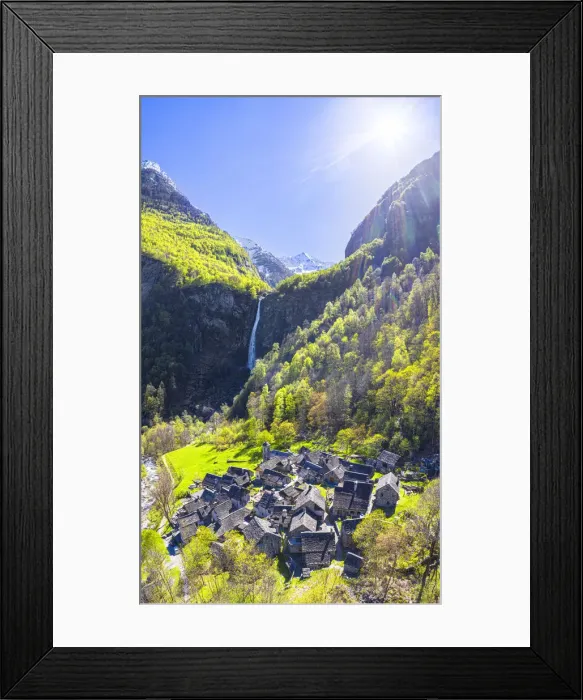 Framed Print : Aerial view of Foroglio, Val Bavona, Canton of Ticino, Switzerland, Europe Framed Print : Aerial view of Foroglio, Val Bavona, Canton of Ticino, Switzerland, Europe