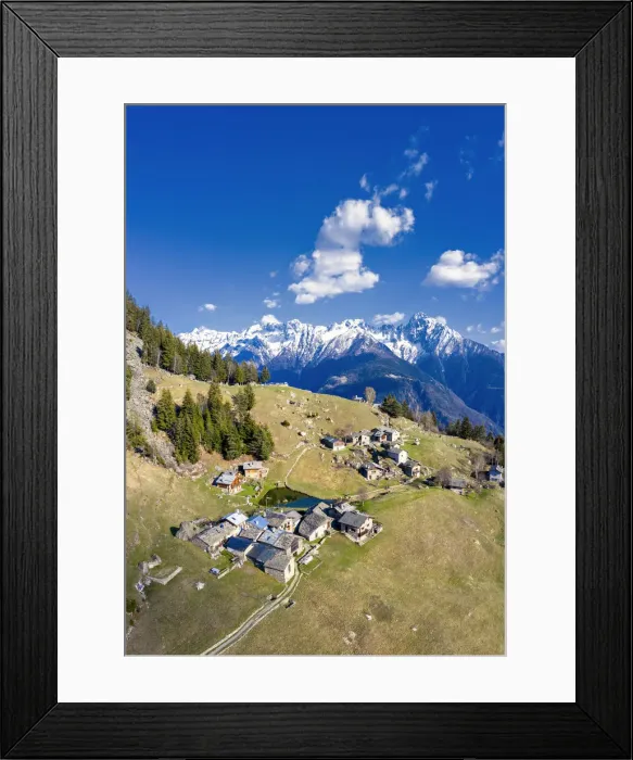 Framed Print : Aerial view of the tiny village of Lagunc. Valchiavenna, Valtellina, Lombardy, Italy Framed Print : Aerial view of the tiny village of Lagunc. Valchiavenna, Valtellina, Lombardy, Italy