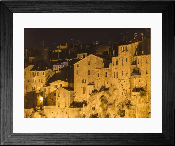 Framed Print : View on the historic part of Pitigliano village at night. Pitigliano, Grosseto province Framed Print : View on the historic part of Pitigliano village at night. Pitigliano, Grosseto province