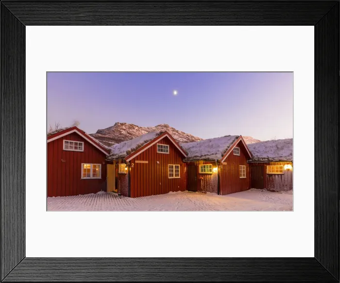 Framed Print : Traditional fishing houses used as accommodation for tourists during twilight. Lokvoll Framed Print : Traditional fishing houses used as accommodation for tourists during twilight. Lokvoll