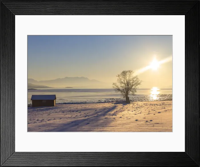 Framed Print : Sun at its peak on the Gisundet fjord. Gibostad, Gisundet, Senja, Norway, Europe Framed Print : Sun at its peak on the Gisundet fjord. Gibostad, Gisundet, Senja, Norway, Europe