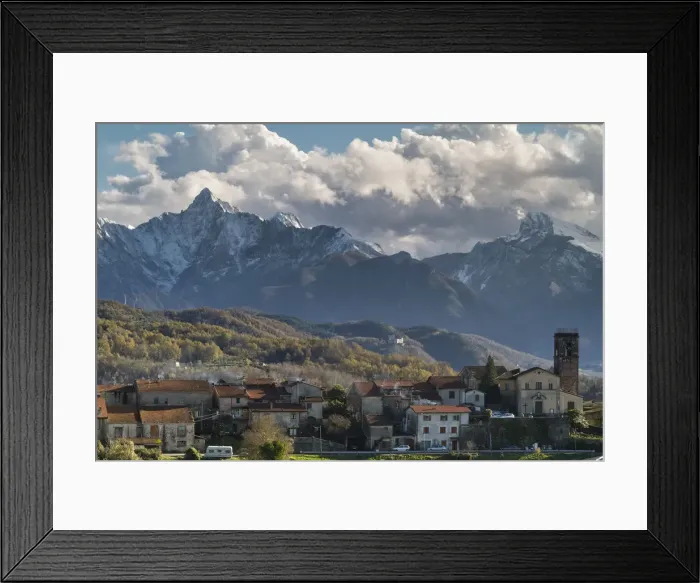 Framed Print : the small village of Mongicoli with the Apuan Alps, municipality of Fivizzano Framed Print : the small village of Mongicoli with the Apuan Alps, municipality of Fivizzano