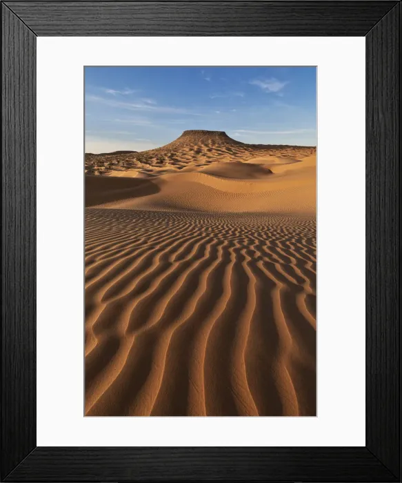 Framed Print : Sand dunes with Tim Bejin mountain, Sahara desert, Tunisia, Northern Africa