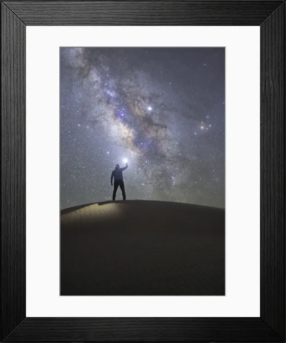 Framed Print : Person admiring the milky way in the sand dunes, Sahara desert, Tunisia, Northern Africa Framed Print : Person admiring the milky way in the sand dunes, Sahara desert, Tunisia, Northern Africa