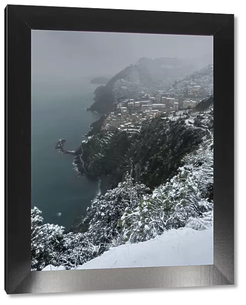 Snow in Riomaggiore, municipality of Riomaggiore, La Spezia provence, Liguria district