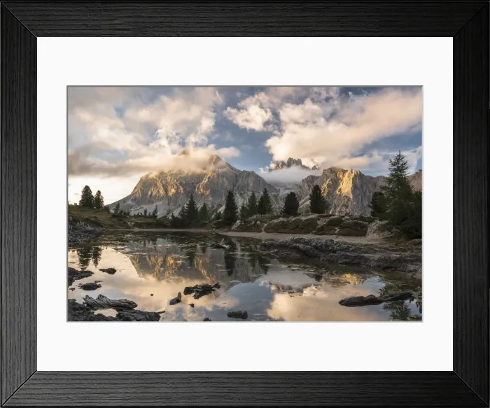 Framed Print : Limides Lake at sunset with Lagazuoi on the background. Belluno, Veneto, Italy Framed Print : Limides Lake at sunset with Lagazuoi on the background. Belluno, Veneto, Italy