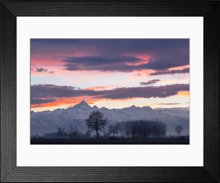 Framed Print : Plain Piedmont, Piedmont, Turin, Italy. Sunset on Monviso seen from Piedmont plain Framed Print : Plain Piedmont, Piedmont, Turin, Italy. Sunset on Monviso seen from Piedmont plain