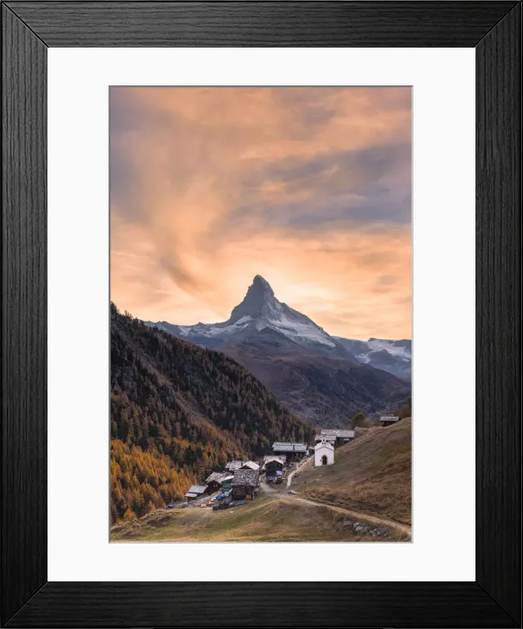 Framed Print : Sunset at Findeln village with Matterhorn in the background Framed Print : Sunset at Findeln village with Matterhorn in the background