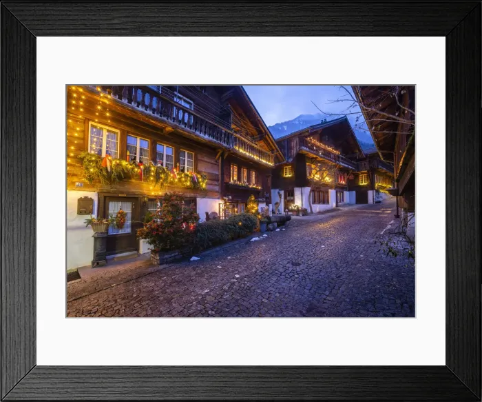Framed Print : Christmas decorations in the Brunngasse street. Brienz, Canton of Bern, Switzerland Framed Print : Christmas decorations in the Brunngasse street. Brienz, Canton of Bern, Switzerland